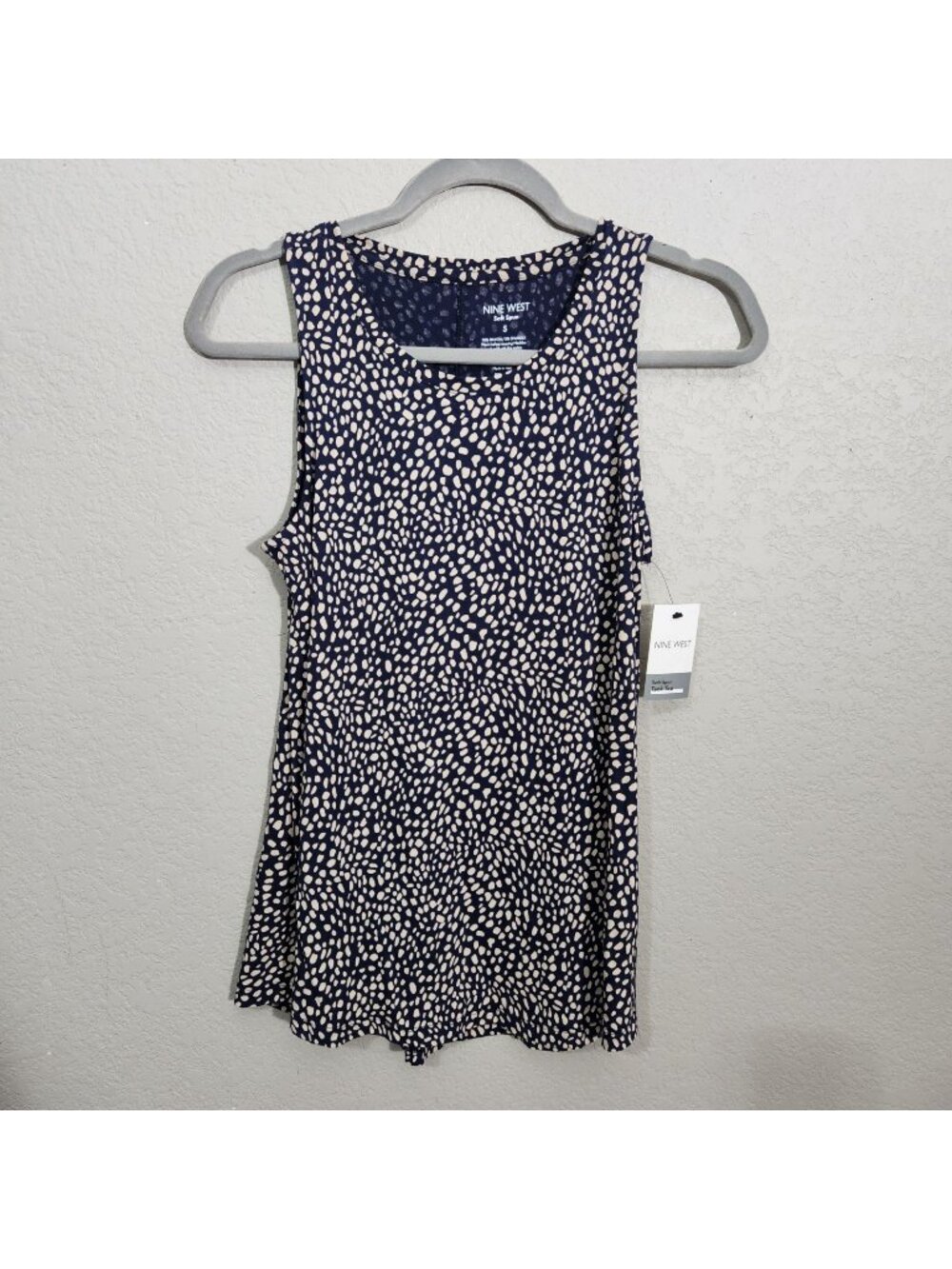 Nine West Tank Top Womens Size S Navy Cream Polka Dot Soft Spun New
